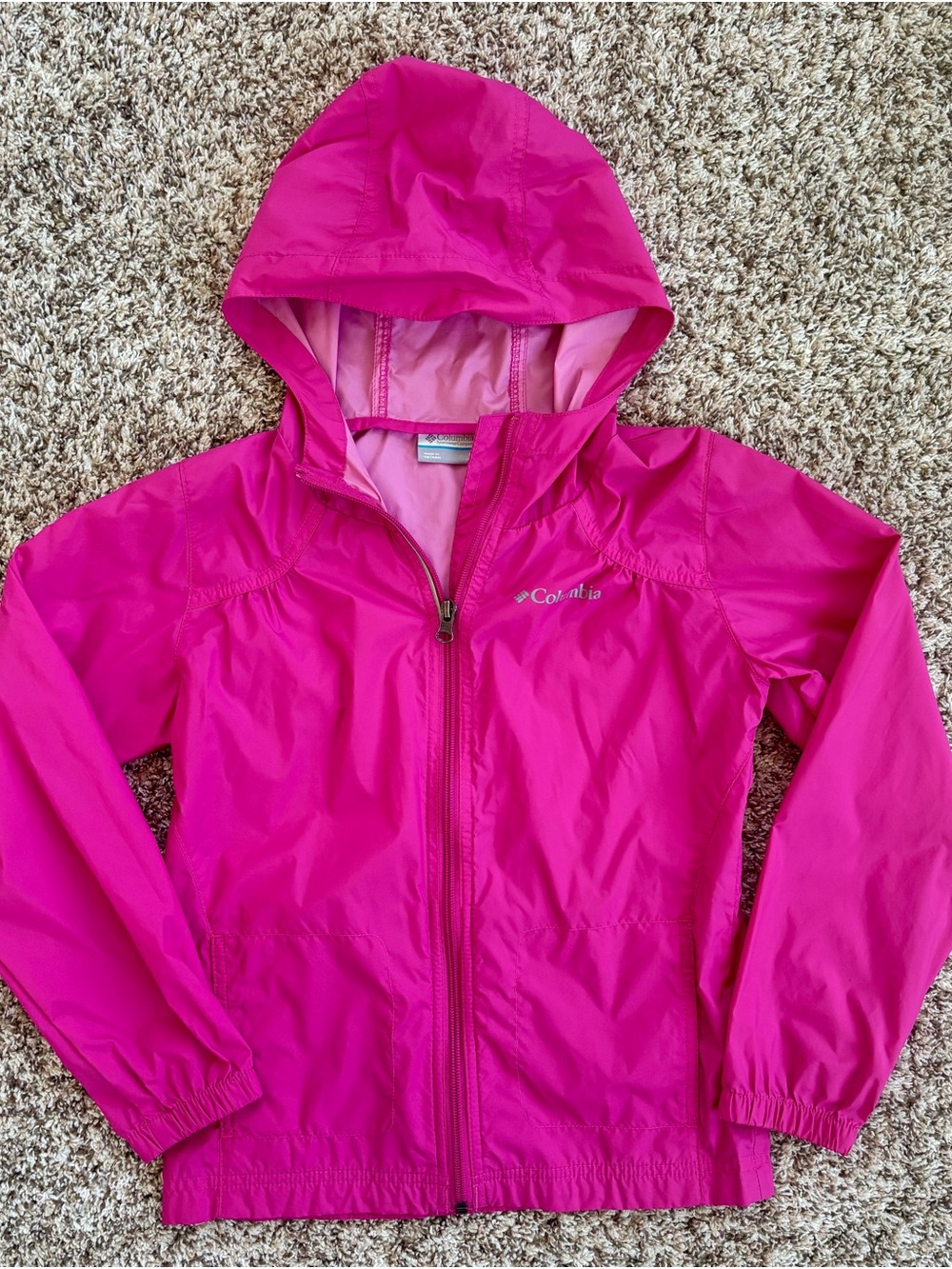 Columbia Girls' Bright Pink Hooded Windbreaker Jacket